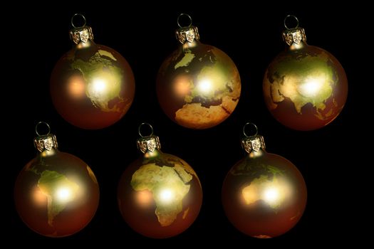 christmas balls with earth isolated on black
