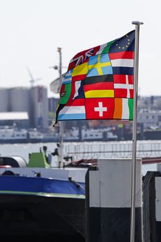 Big flag with the national flags of the countries in the European Union on it