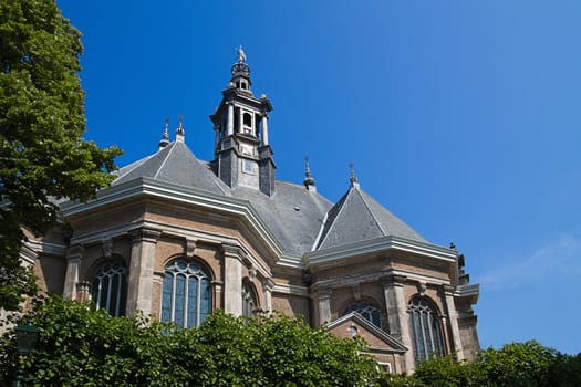 Church with blue sky background - horizontal image