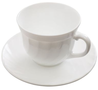 White porcelain cup on a saucer standings on a table