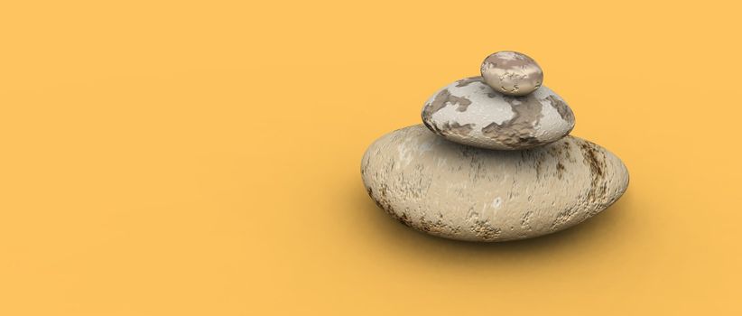 a pebbles stack on an orangle floor