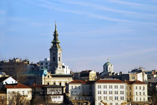 Buildings and church in center of Belgrade, Serbia