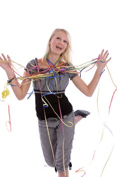 Happy young teenage girl with confetti around her