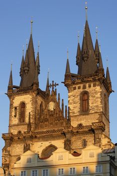 Church Of Our Lady Before Tyn in the city of Prague as the set starts to set.
