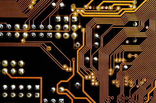 Close-up of the printed circuit - motherboard - periphery