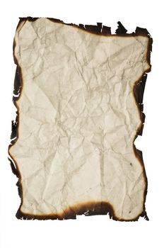 Image of the crumpled paper with charred edges - isolated