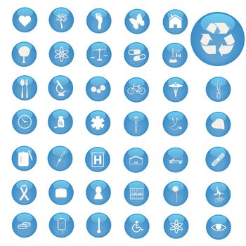 Image of various icons on blue buttons.