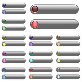 Various unlit and lit up buttons on grey web bars.