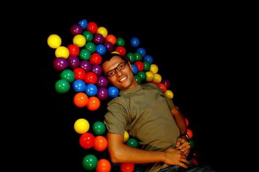 fashion session in studio with colour balls