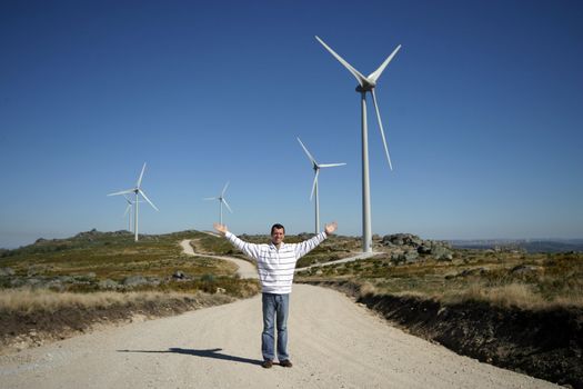 wind turbines black and white