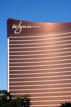 A exterior shot of the Wynn casino and hotel in Las Vegas, Nevada