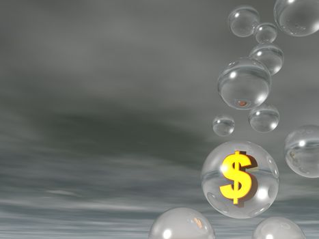 bubles and golden dollar sign - 3d illustration