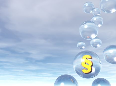 bubles and golden paragraph sign - 3d illustration