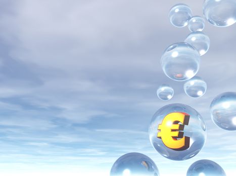 bubles and golden euro sign - 3d illustration