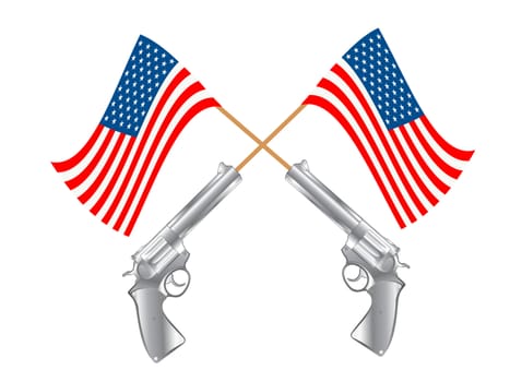 USA flags and guns on white