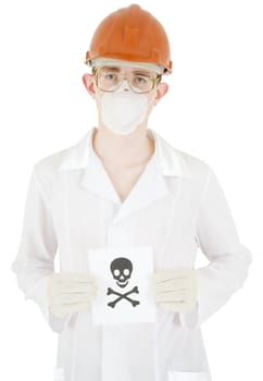 Scientist and crossbones on the white background