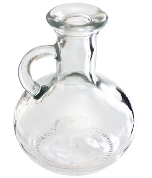 A transparent glass carafe on a white background