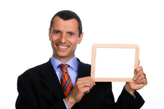 business man with chart over white background
