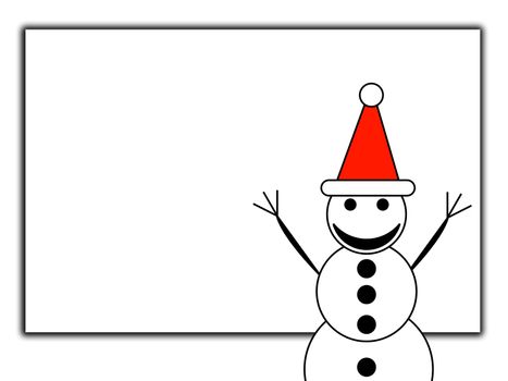 A happy snowman with a blank sign.