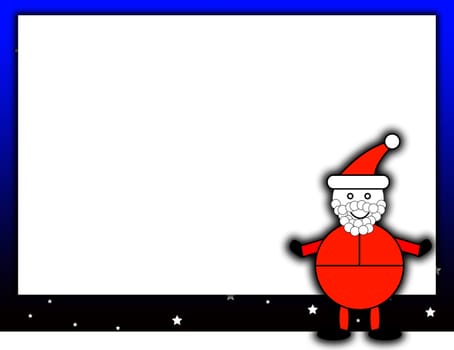 Santa Claus in front of a blank sign.