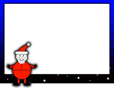 Santa Claus in front of a blank sign.