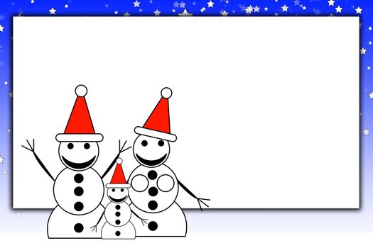 A snowman family with a blank sign.