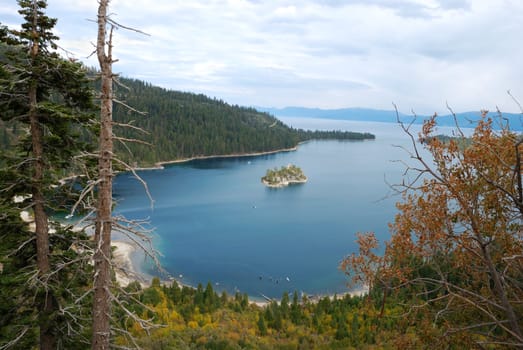 Emerald Bay on Lake Tahoe California on a cloudy day