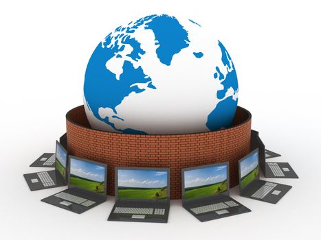 Protected global network the Internet. 3D image.
