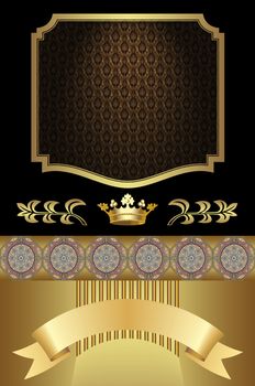 Golden background with framework and decorativr elements