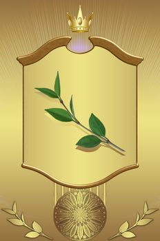 Golden background with golden elements and green branch