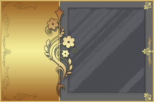 Golden and silver card with floral elements for design