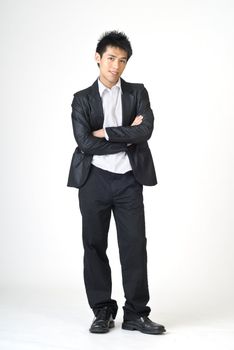 Young business man of Asian, full length portrait isolated on white background.