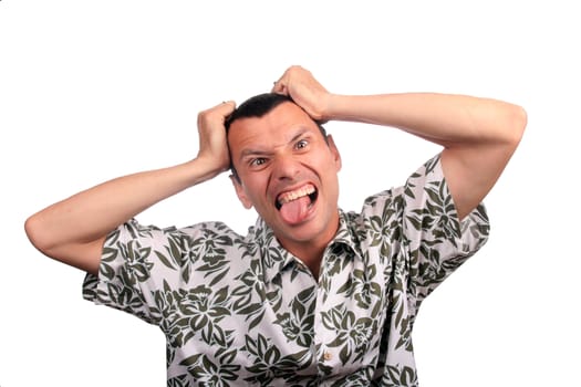 tourist man over white background looking