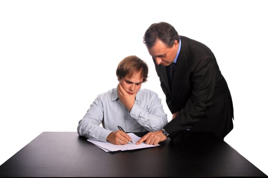 businessman signing contract over white background