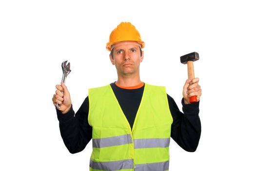 Portrait of a worker, isolated on white background