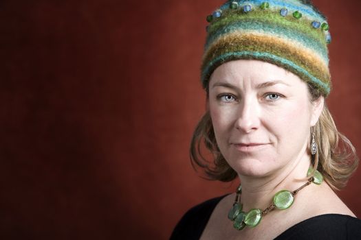 Attractive Woman in a Bright Knit Cap