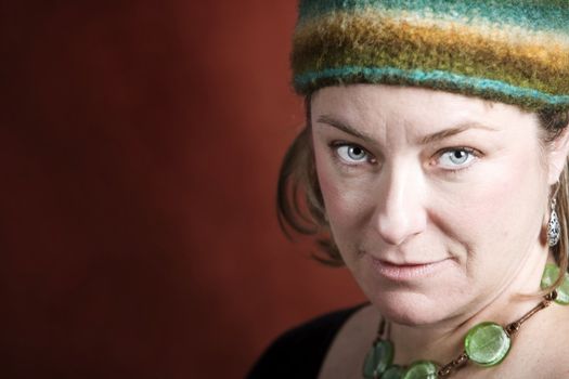 Attractive Woman in a Bright Knit Cap