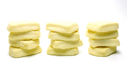 Butter shortbread biscuits isolated against a white background