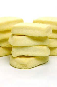 Butter shortbread biscuits isolated against a white background