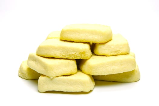 Butter shortbread biscuits isolated against a white background