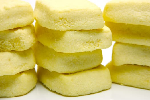 Butter shortbread biscuits isolated against a white background