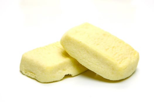 Butter shortbread biscuits isolated against a white background