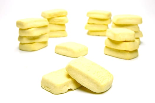 Butter shortbread biscuits isolated against a white background