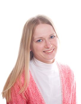 portrait of a smiling young girl, isolated on white