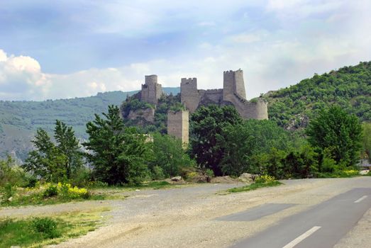 Tower of ancient stone fortification in national park Djerdap, Serbia