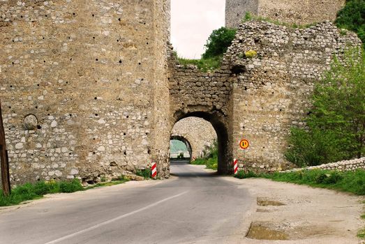 Tower of ancient stone fortification in national park Djerdap, Serbia