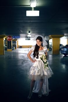 young bride in the garage