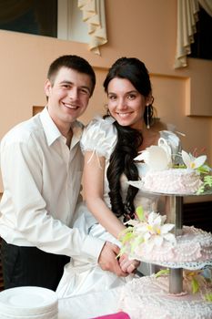 couple cut a wedding cake