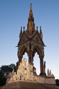 Royal Albert Memorial in London at dusk.