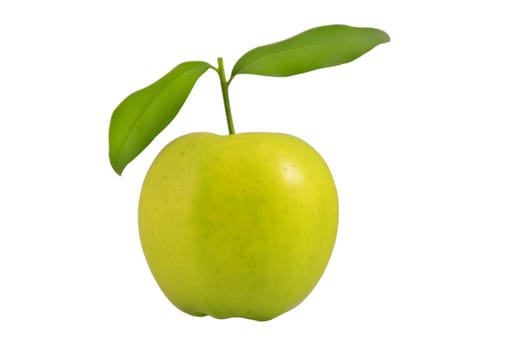 fresh green apple with leaves on white background